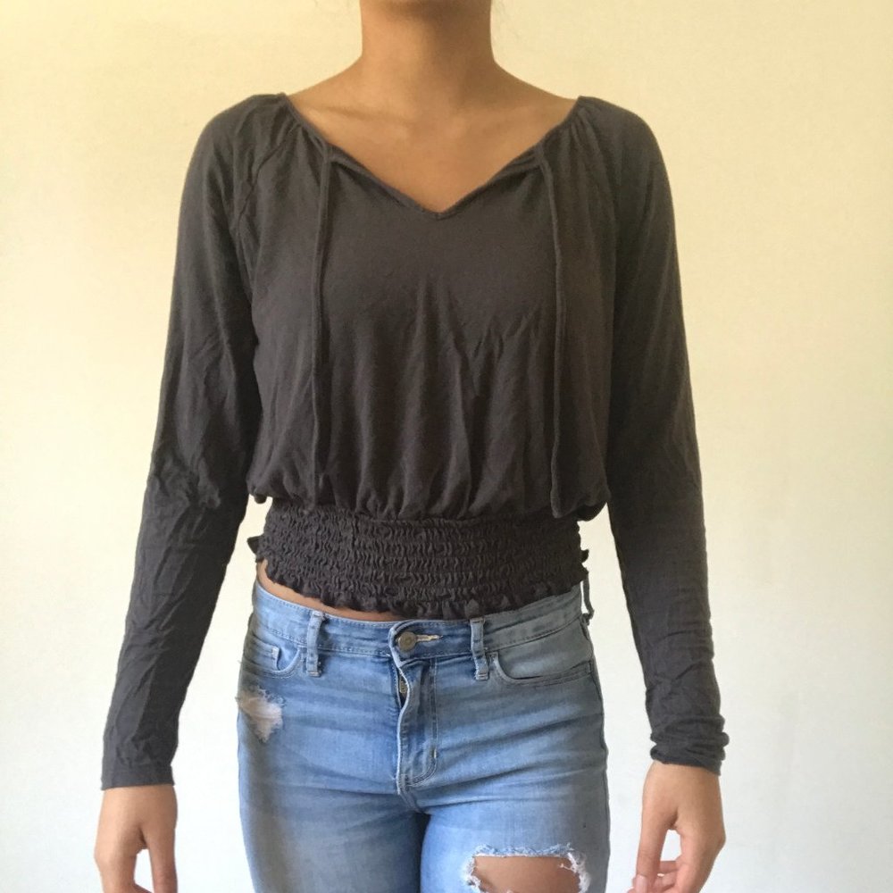 American Eagle Grey Comfy Smocked Top